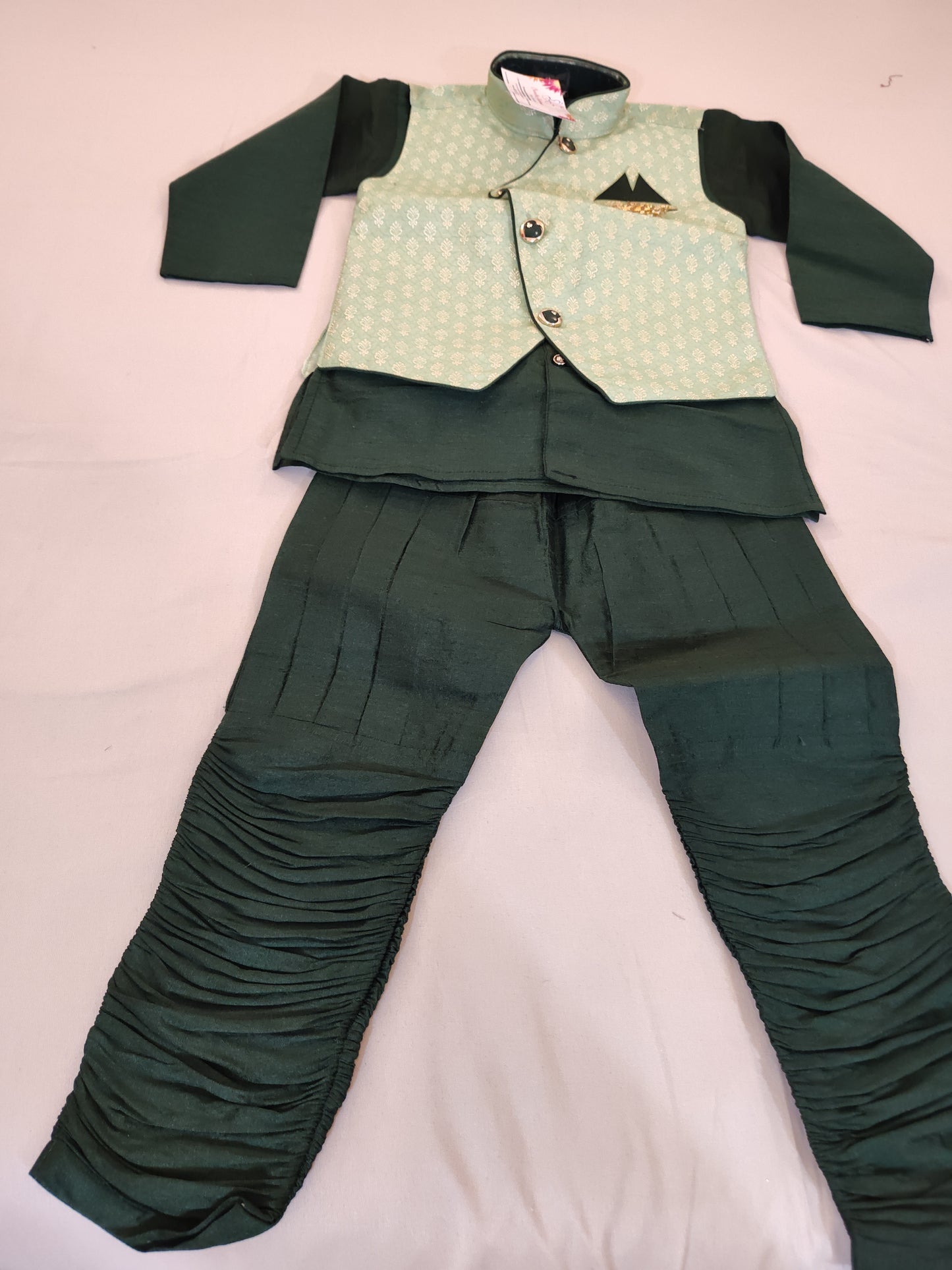 Traditional Boys Green Silk Cotton Kurta Pajama Pant Near Me