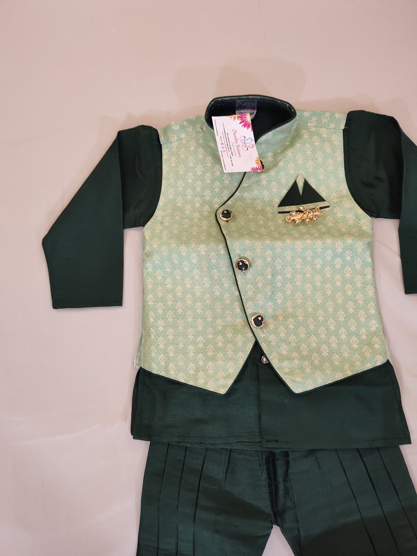 Traditional Boys Green Silk Cotton Kurta Pajama Pant In USA