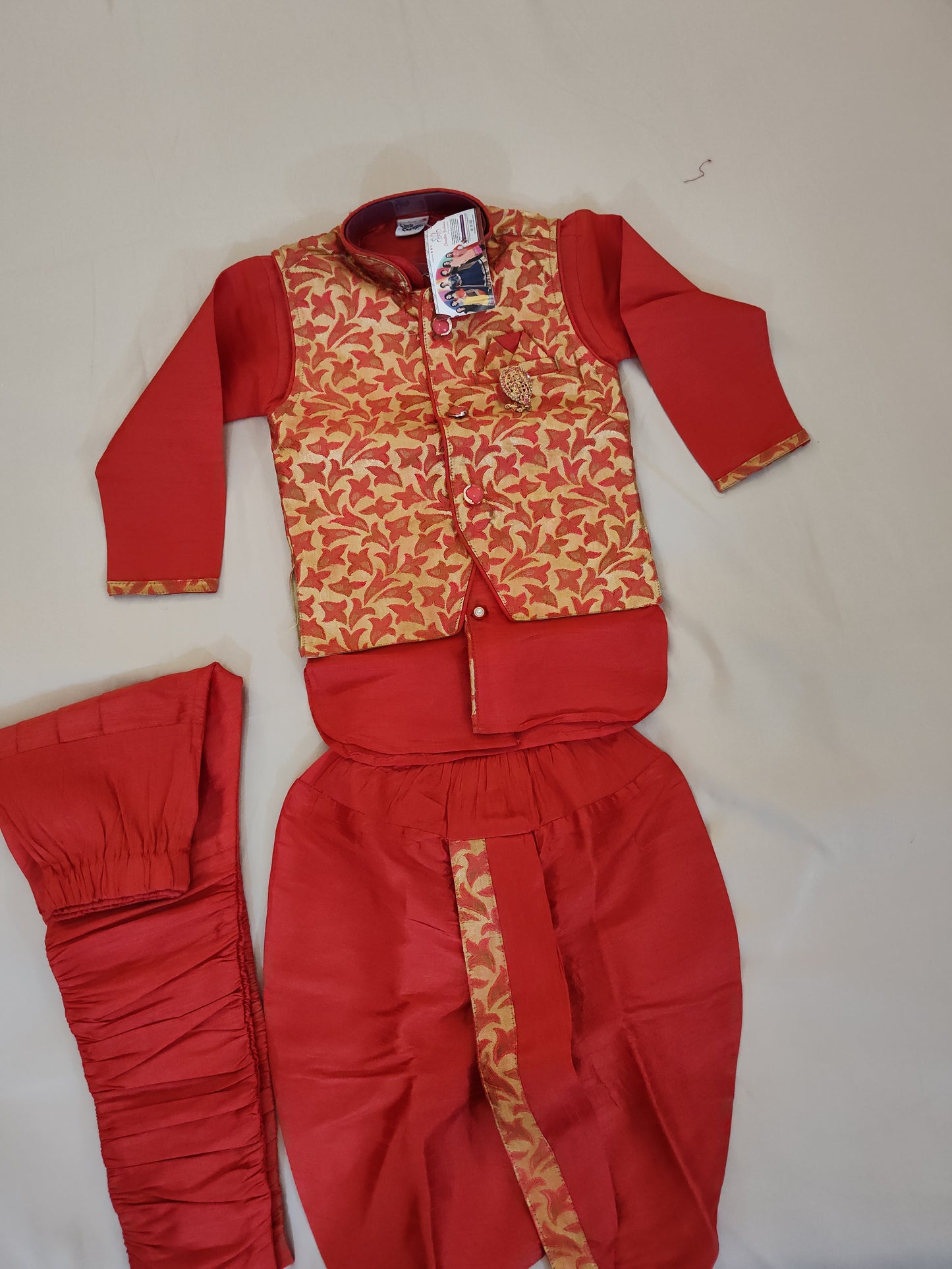 Trendy Boys Red Color Silk Cotton Kurta Pajama Pant And Dhoti Style Pant In USA