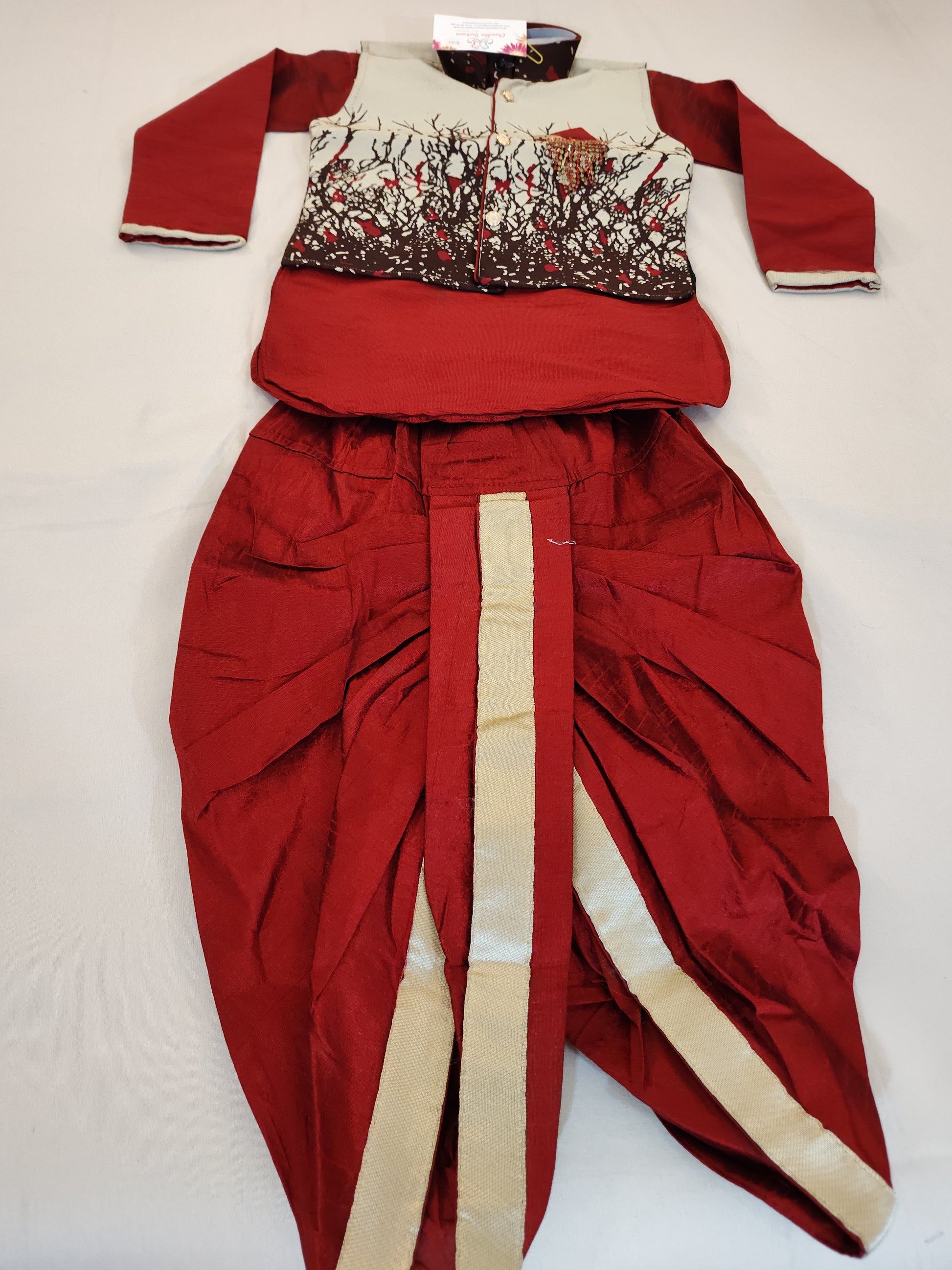 Beautiful Printed Maroon Color Kurta And Dhoti Style Pant With Brooch Pin Near Me