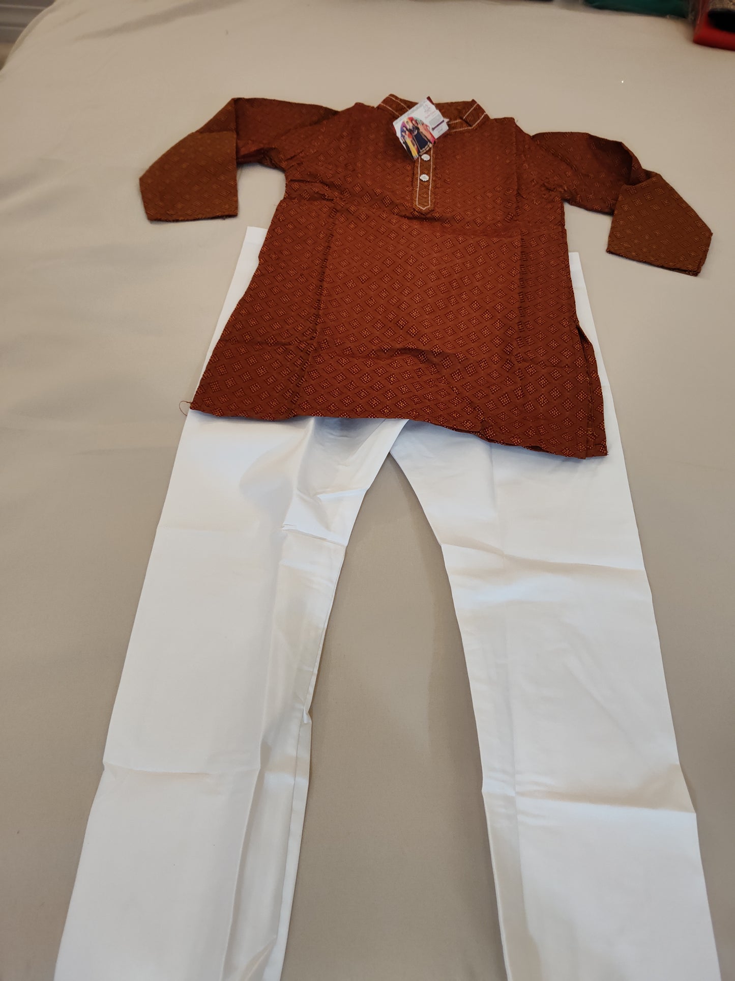 Charming Brown Color Cotton Kurta With Pajama Pants For Kids Near Me