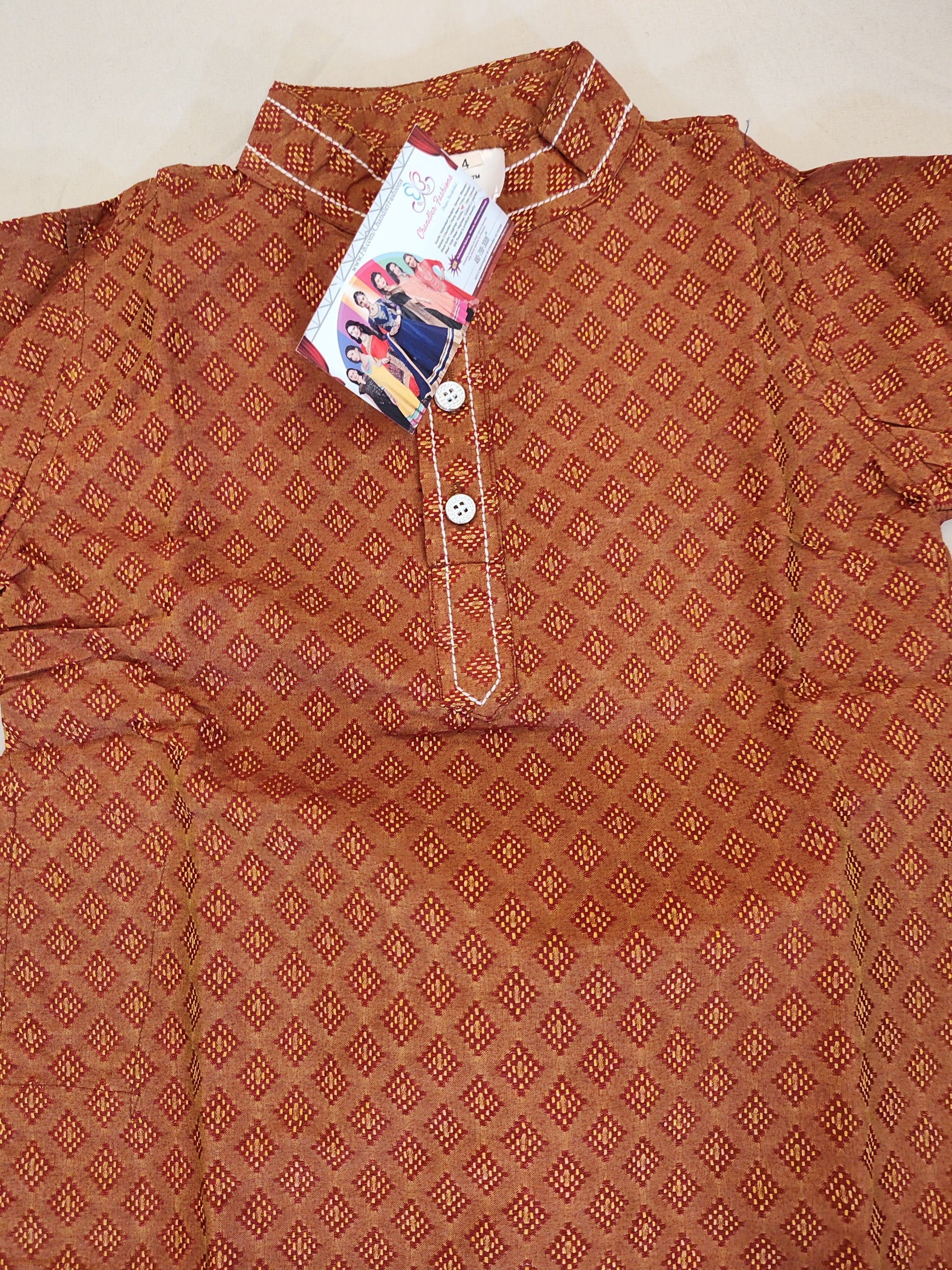 Charming Brown Color Cotton Kurta With Pajama Pants For Kids In Mesa 