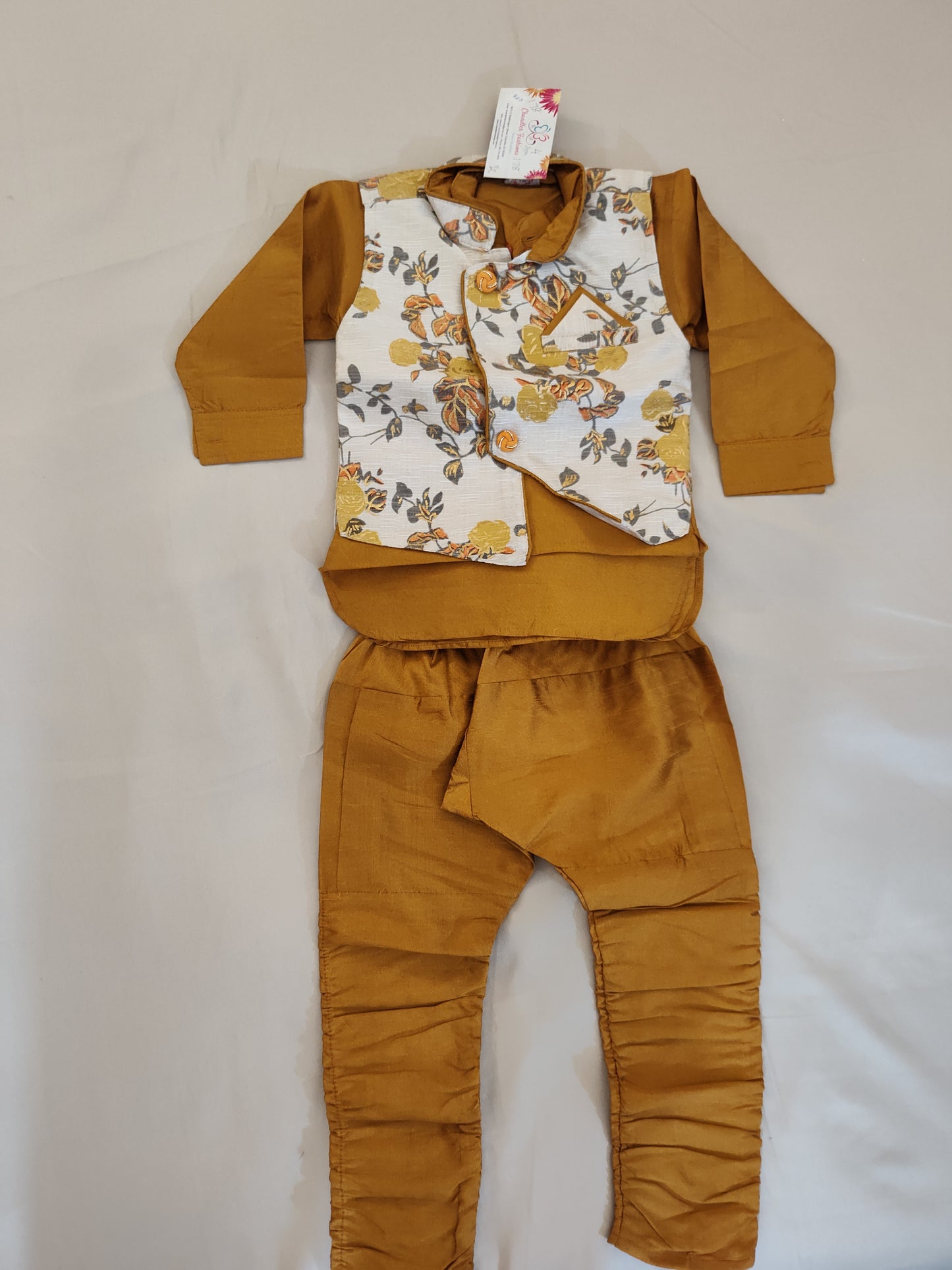 Beautiful Golden Kurta Set For Boys With Pajama Set