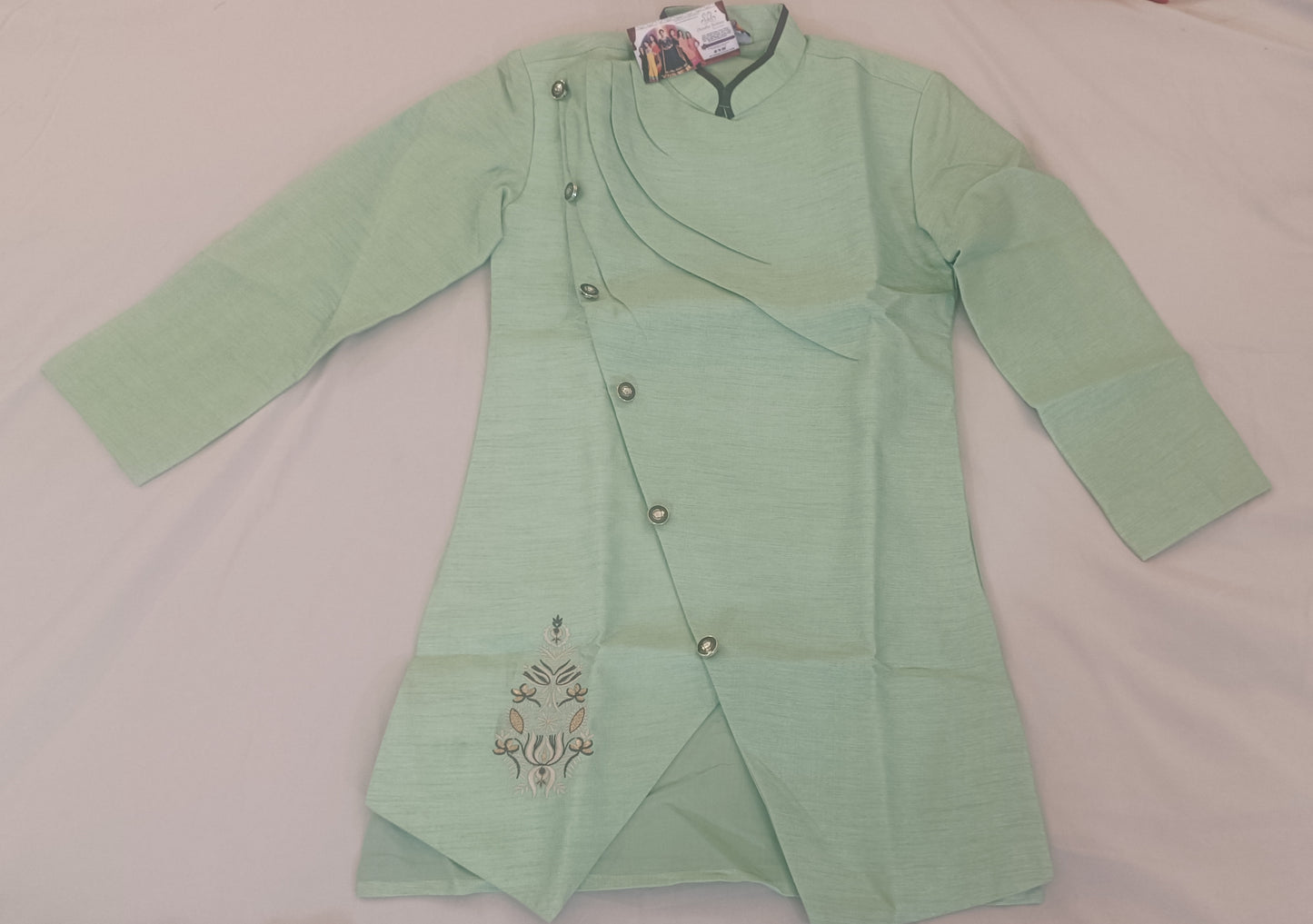 Alluring Sea Green Color Designer Silk Kurta With Pajama Set For Kids Near Me