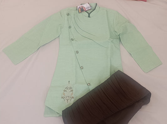Alluring Sea Green Color Designer Silk Kurta With Pajama Set For Kids