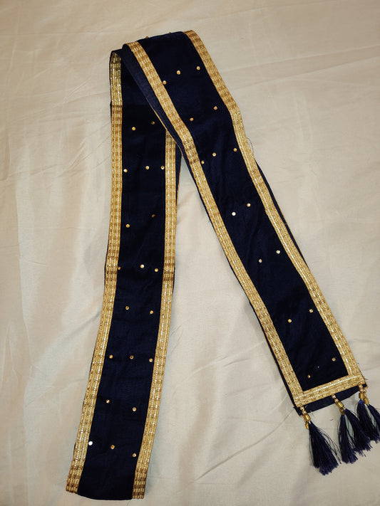 Pleasing Dark Blue Color Ethnic Wear Stoles For Men With Lace Border