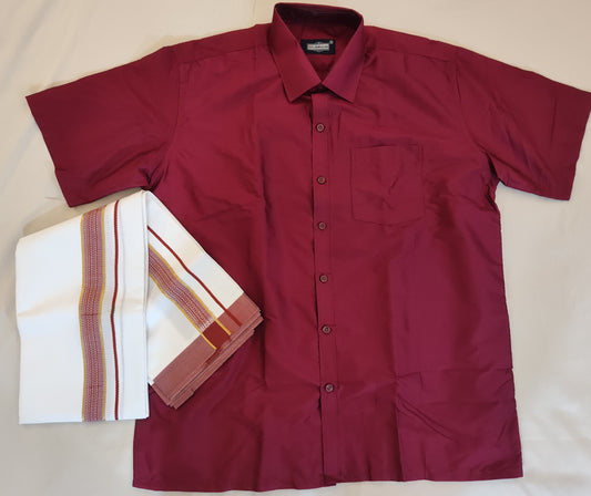 Graceful Maroon Color Short Sleeve Shirt With Cotton Dhoti 