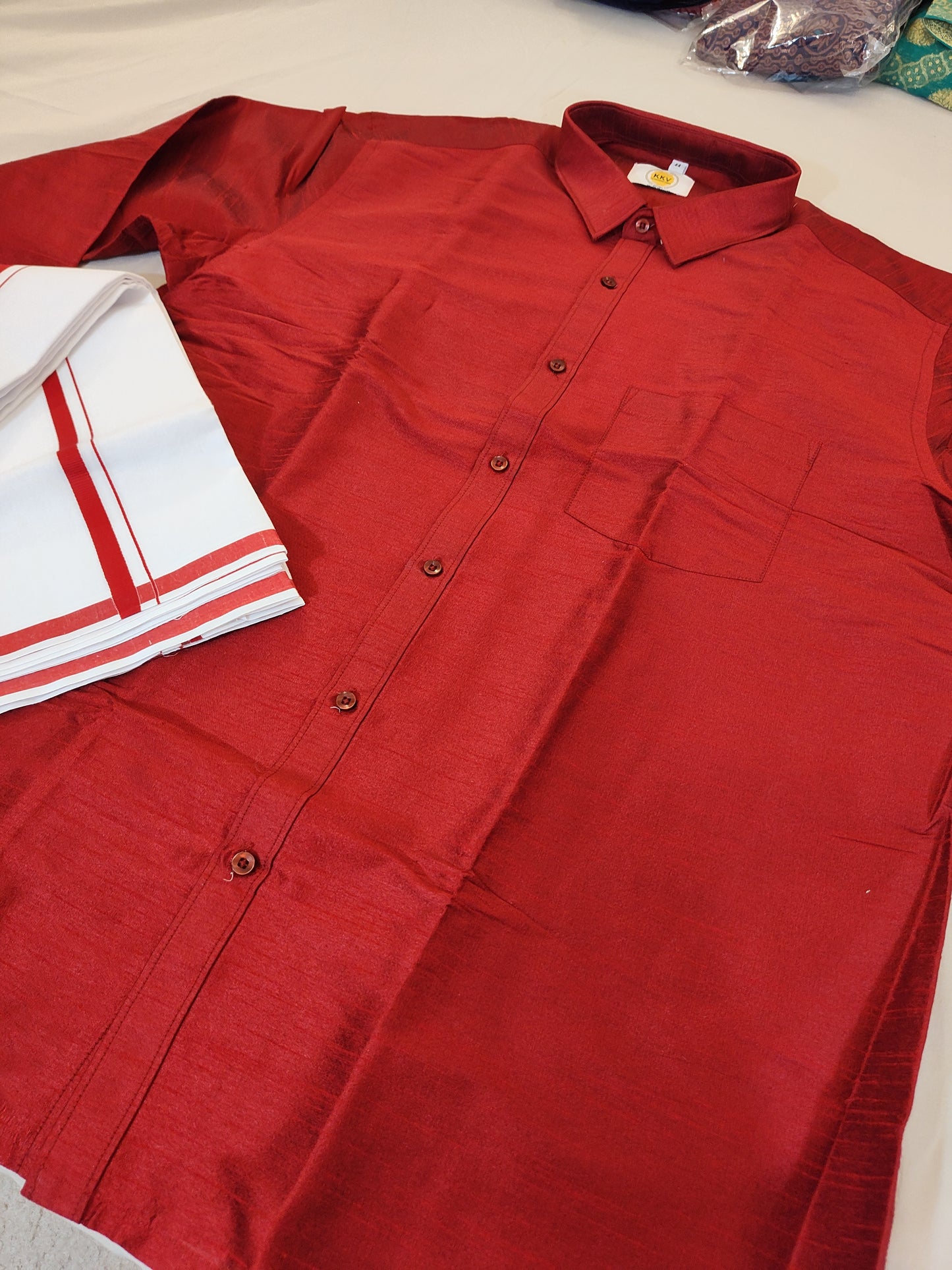 Fabulous Red Raw Silk Full Sleeve Shirt Near Me