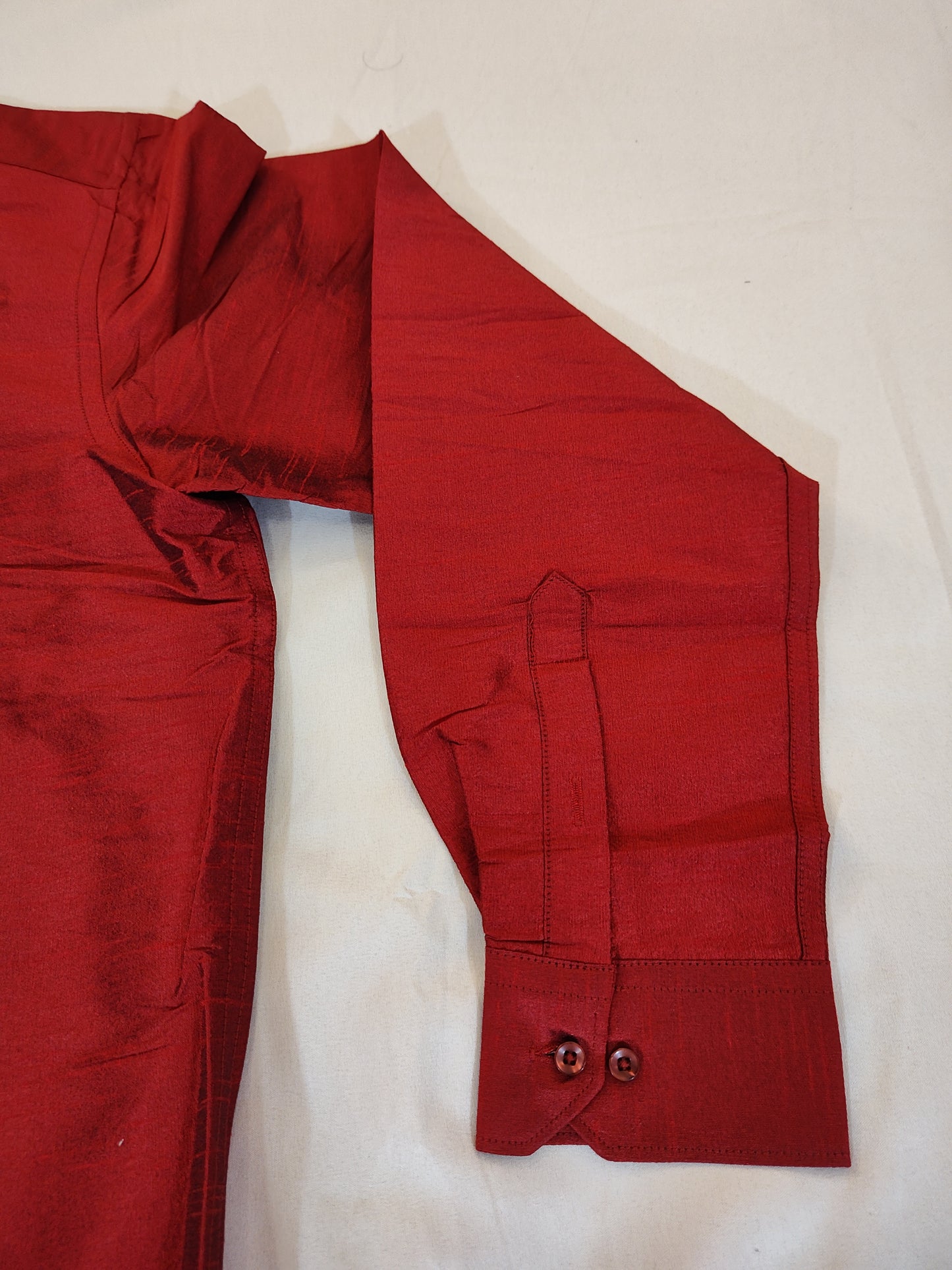 Fabulous Red Raw Silk Shirt With Cotton Dhoti In USA