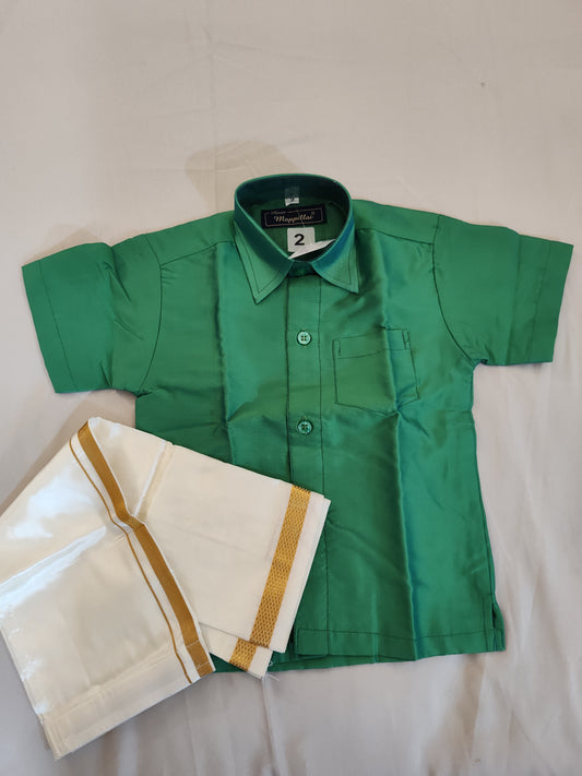 Beautiful Green Color Shirt And Dhoti Set For Kids