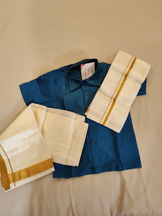 Beautiful Blue Color Shirt With Dhoti For Kids