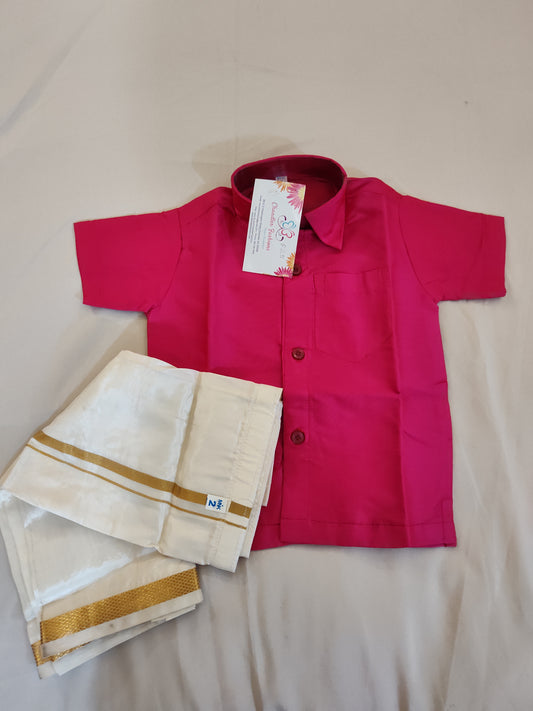 Gorgeous Pink Color Shirt With Dhoti Sets For Kids