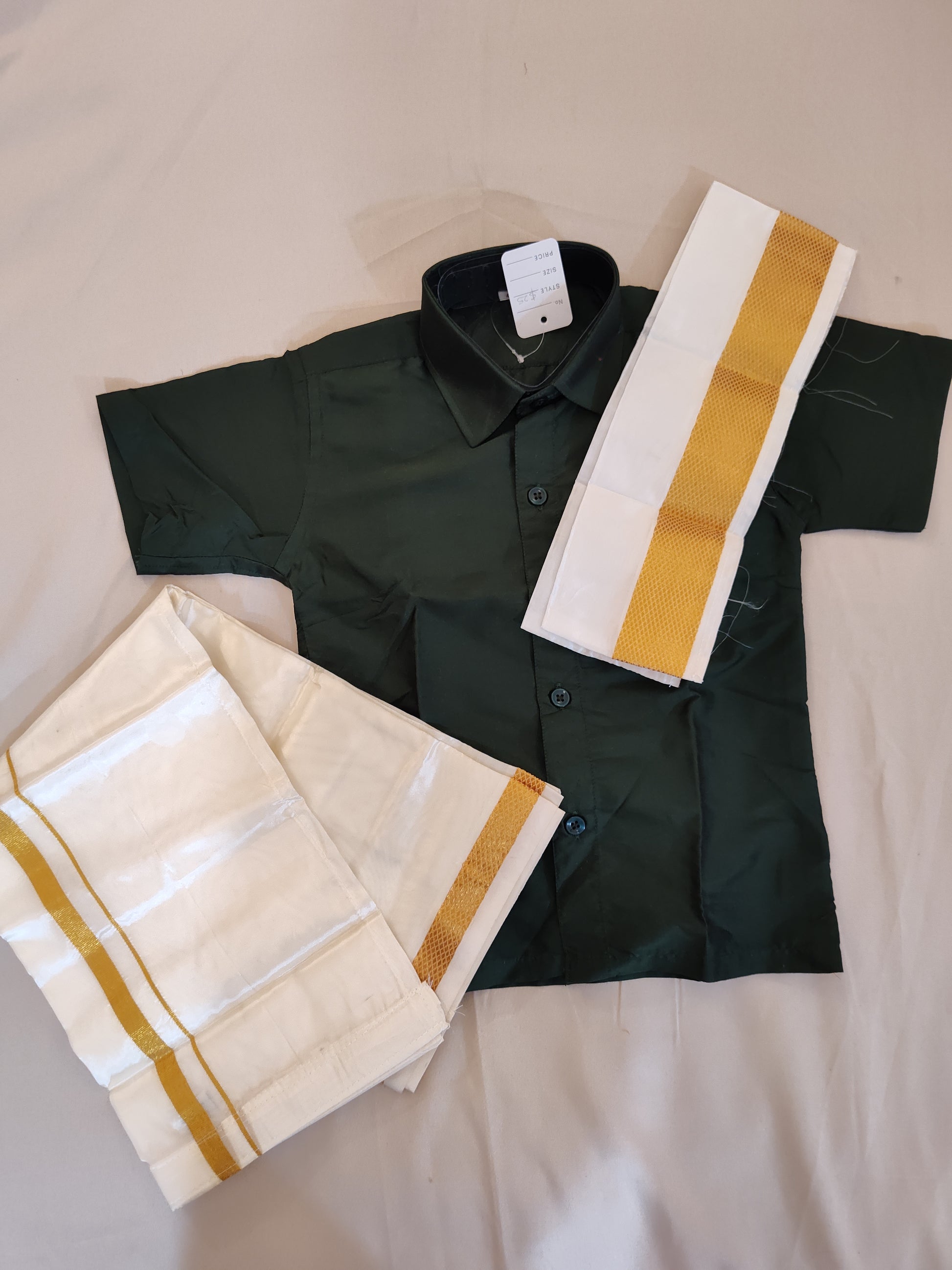 Alluring Dark Green Shirt With Dhoti For Kids
