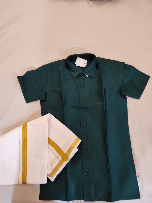 Pleasing Dark Green Color Shirt With Dhoti For Kids