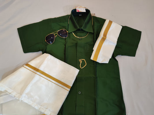 Alluring Green Color Shirt With Dhoti Full Outfit For Kids