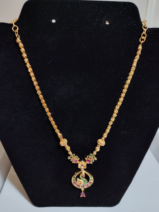 Beautiful Design Pendant Chain With Pink ,Green Colour Stones For Women
