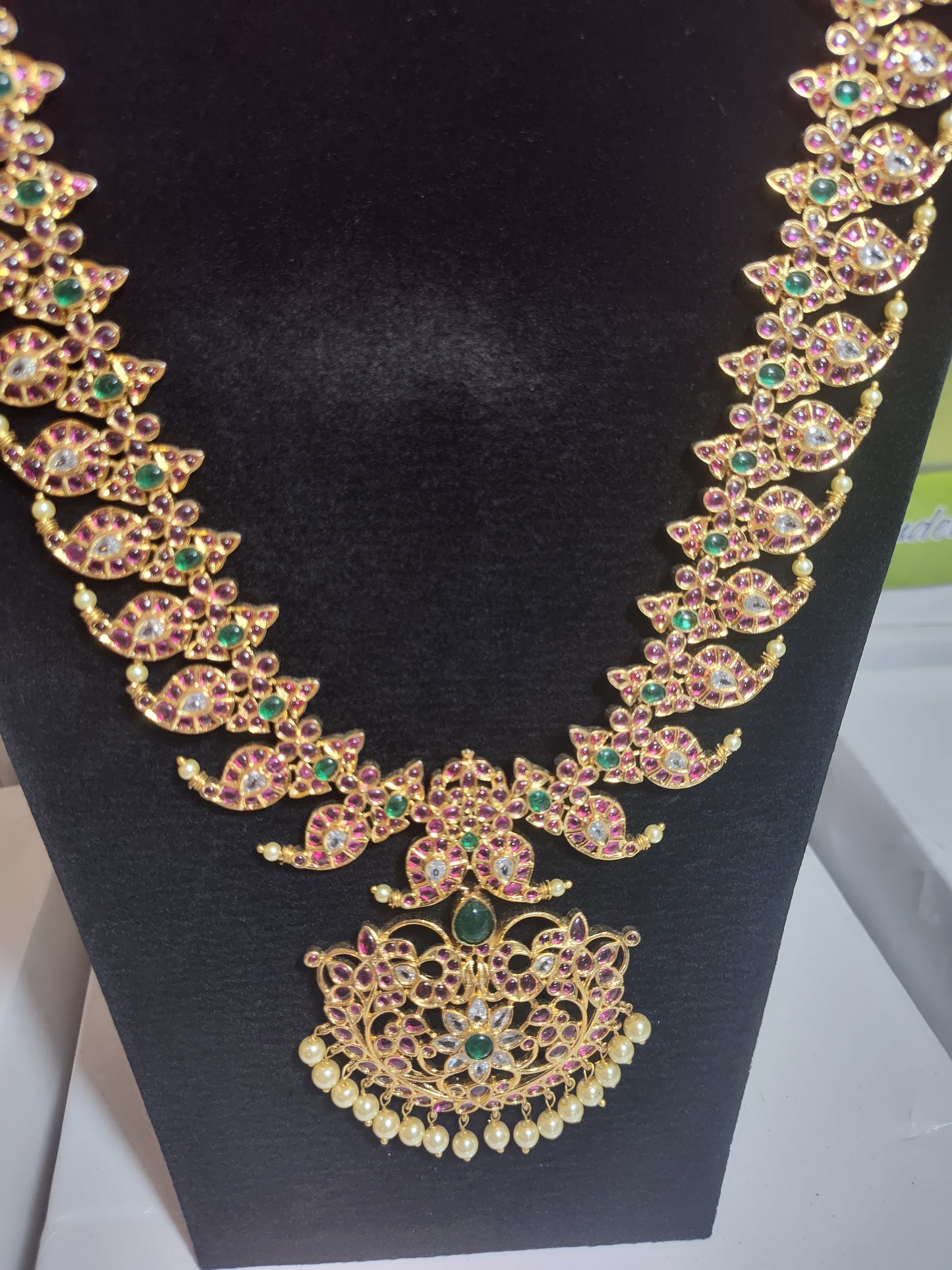 Alluring Long Gold Necklace With Multicolor Stones In USA