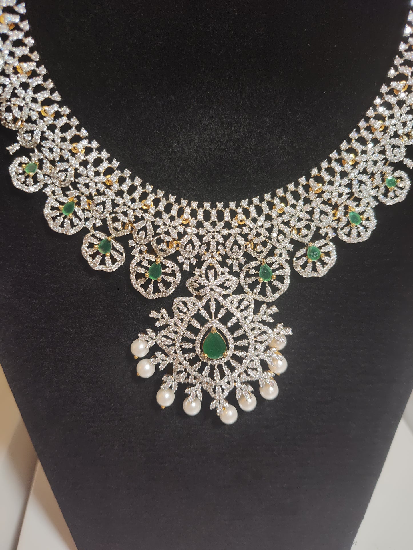 Beautiful Bridal Necklace Set With Emerald Color Stones In USA