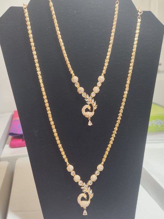  Dazzling Gold Plated Peacock Design Necklace And Long Chain 