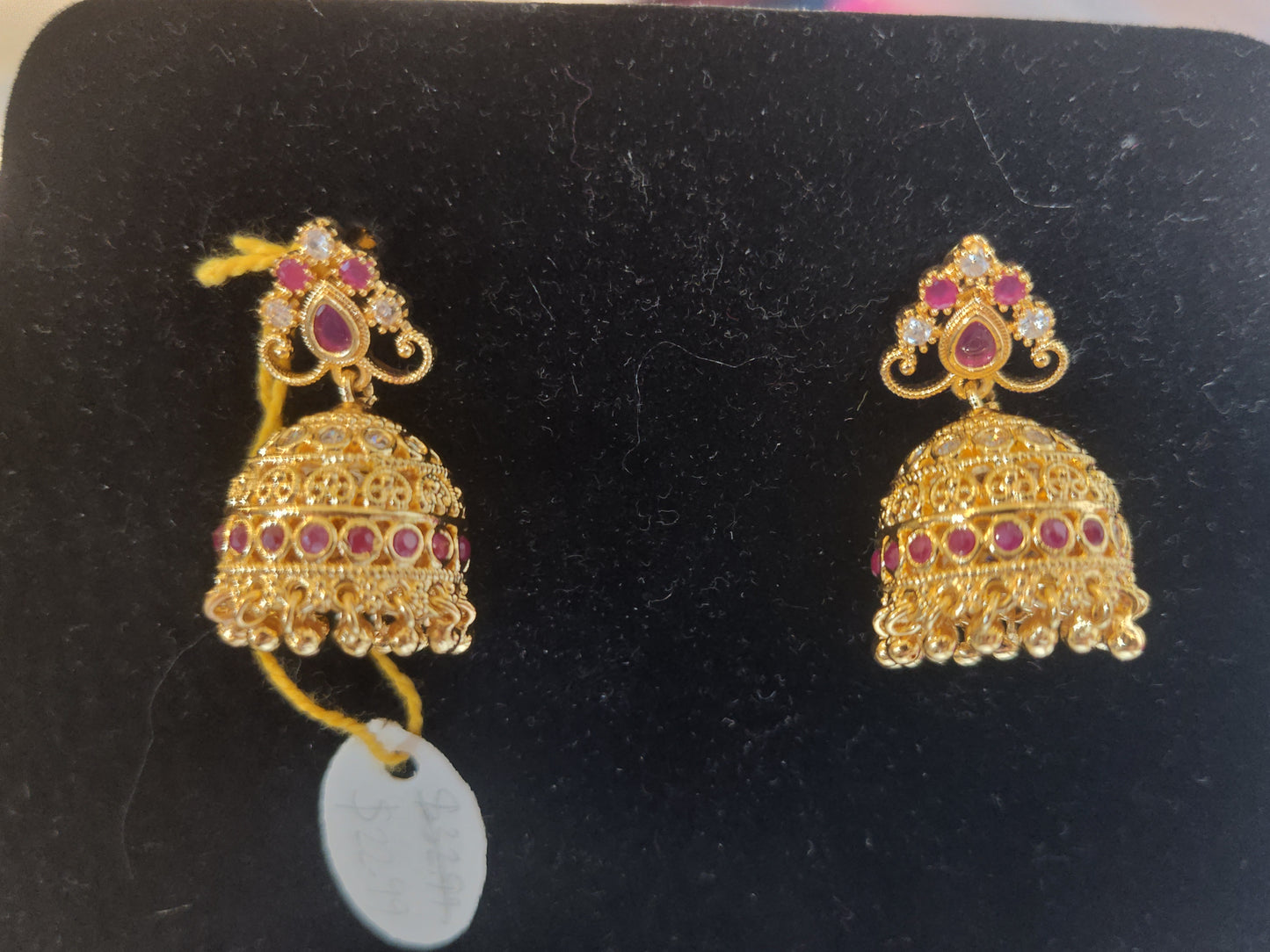 Attractive Gold Plated Jhumkha Earrings With Red Stones  Near Me