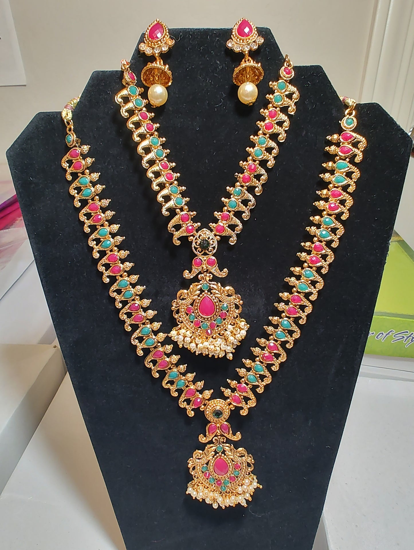 Appealing Gold Plated Multicolor Necklace With Earrings Set