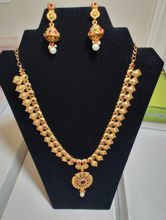 Traditional Gold Plated Necklace With Earrings Set