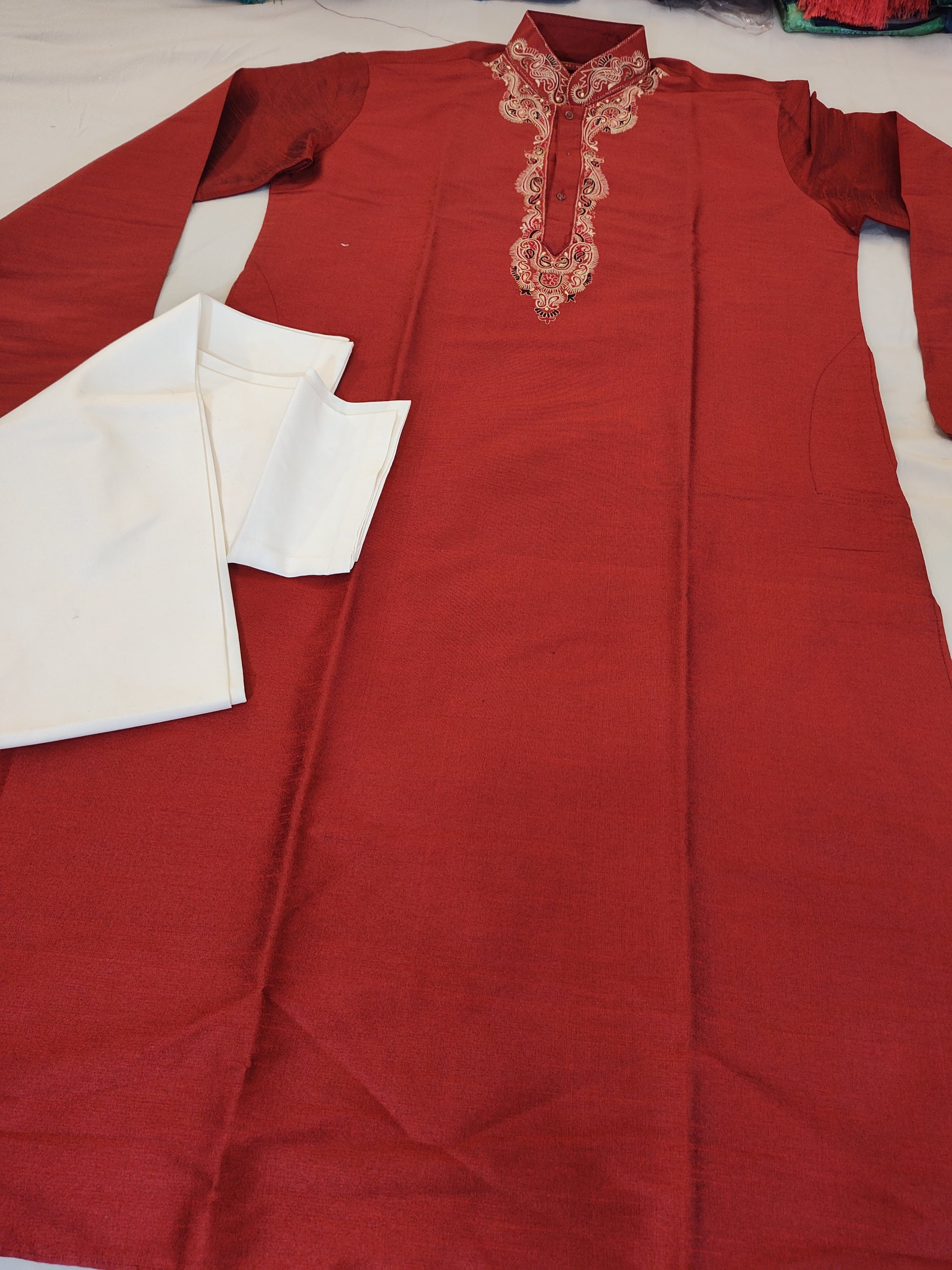 Pleasing Red Color Men's Cotton Kurta With Pajama Pant In Yuma