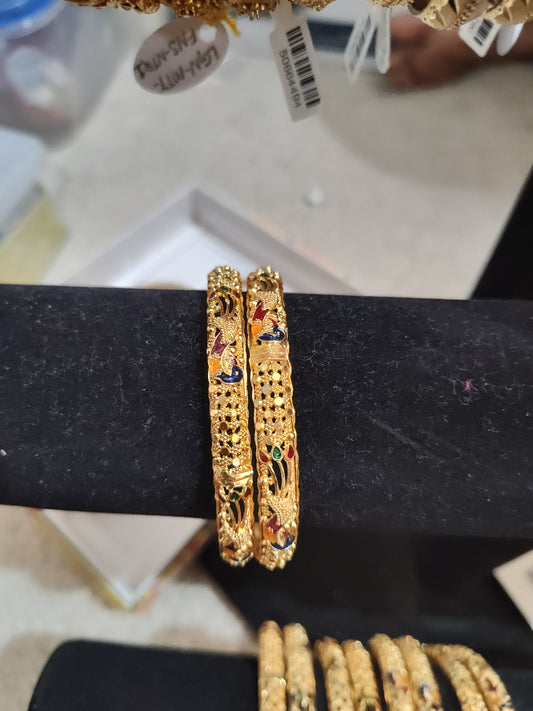 Alluring Gold Micro Plated Peacock Design Bangles For Women