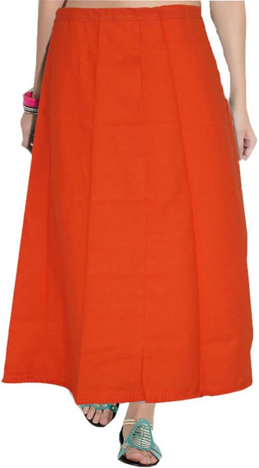 Fabulous Orange Color Women's Pure Cotton Readymade Petticoat For Saree