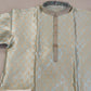 Beautiful Sage Green Men's Kurta With Golden Design and White Pants In Chandler