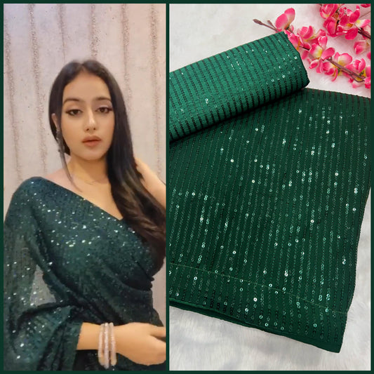 Gorgeous Green Color Sequins Embroidery With Sequins Embroidery Saree
