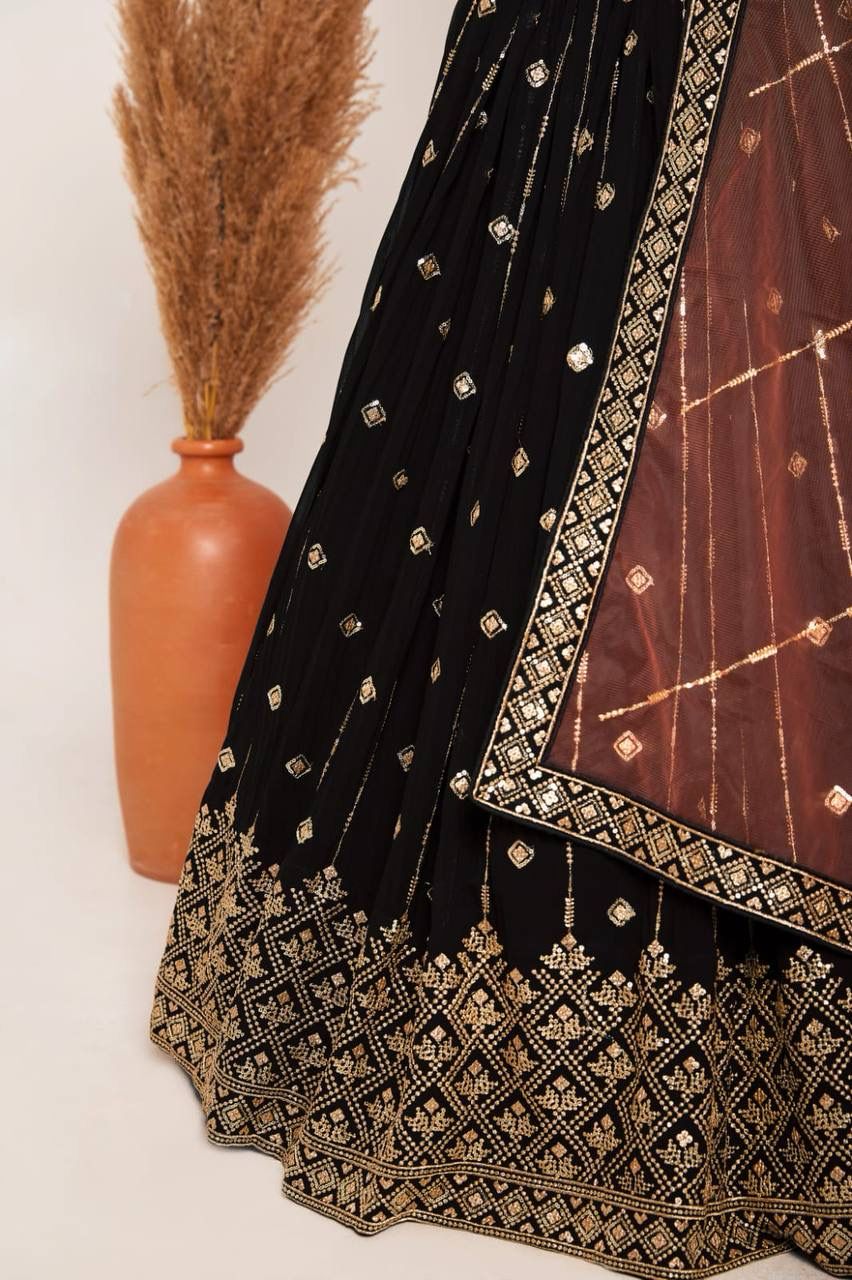 Gorgeous Black Color Sequins Lehenga Choli With Net Dupatta In Suncity