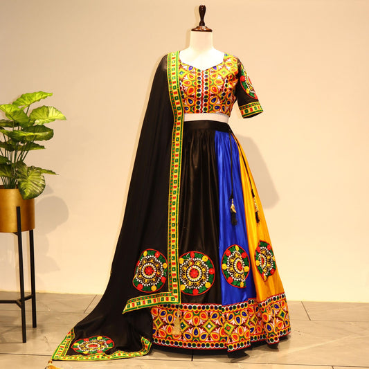 Exquisite Black Color Patch Work With Fancy Back Pattern Chaniya Choil For Women