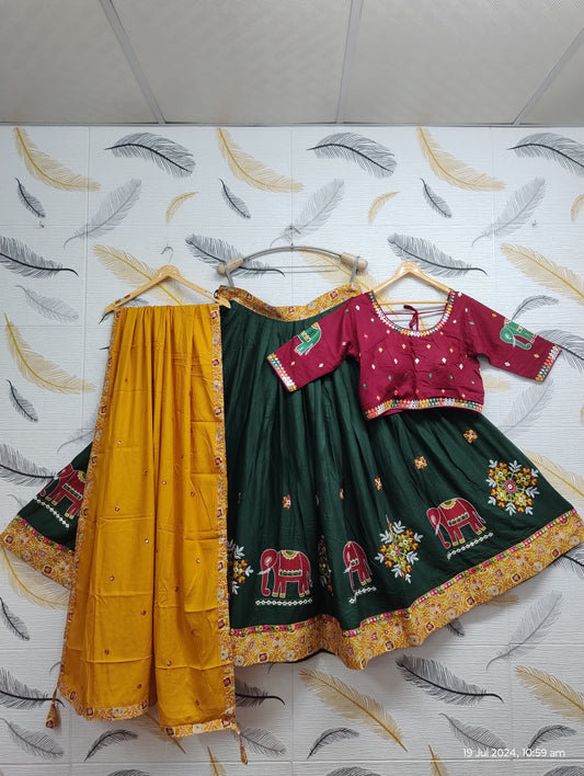 Attractive Green Color Hati Design Embroidery Work Chaniya Cholis For Women