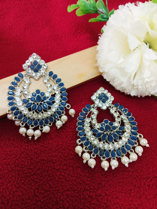 Stunning Blue Color Oxidized Beats Design Earrings For Women