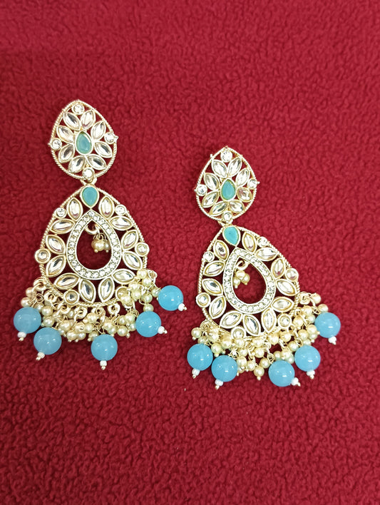 Beautiful Sky Blue Color American Diamond Earrings