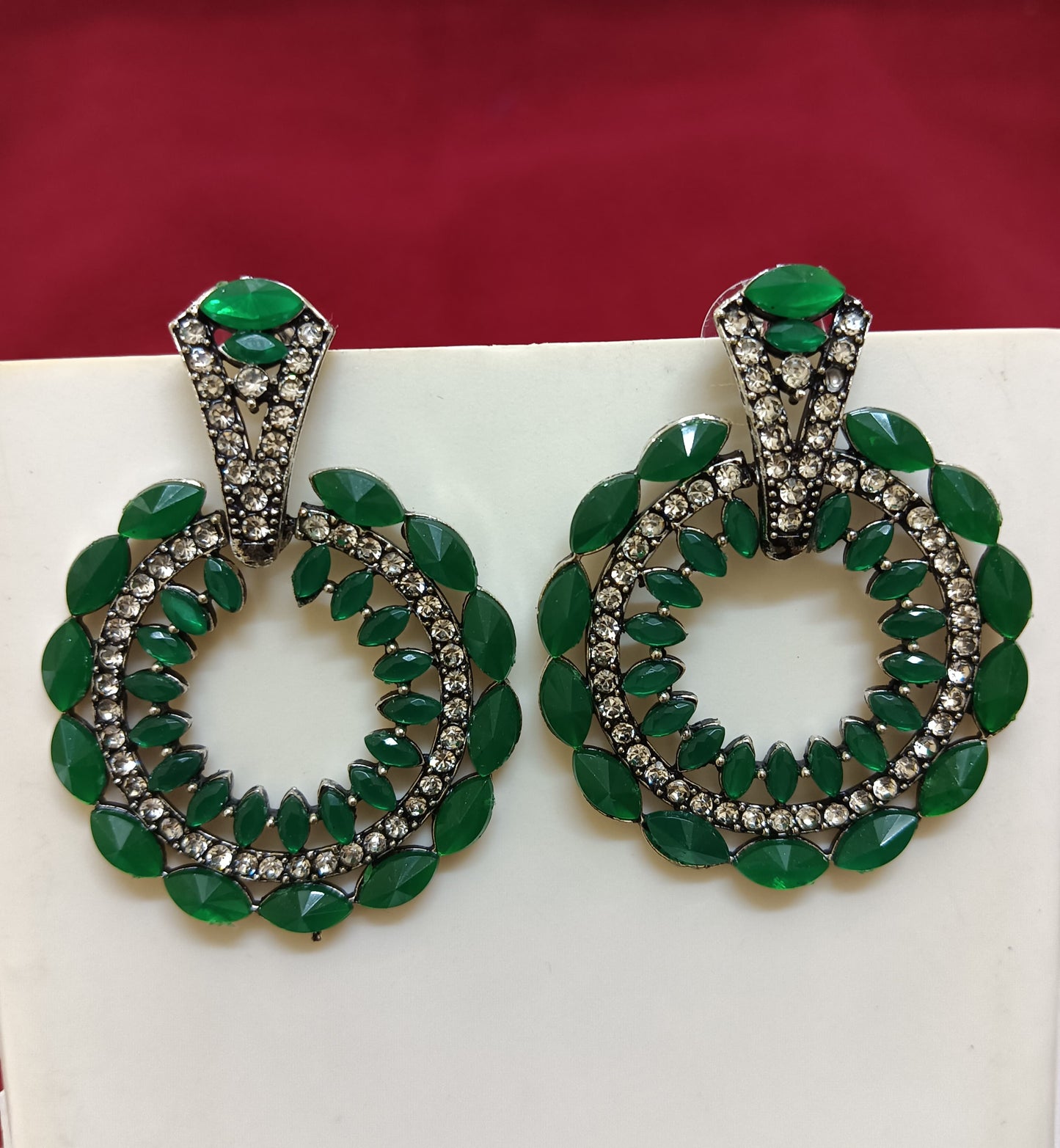 Beautiful American Diamond Green Color Stone Work Earrings For Women