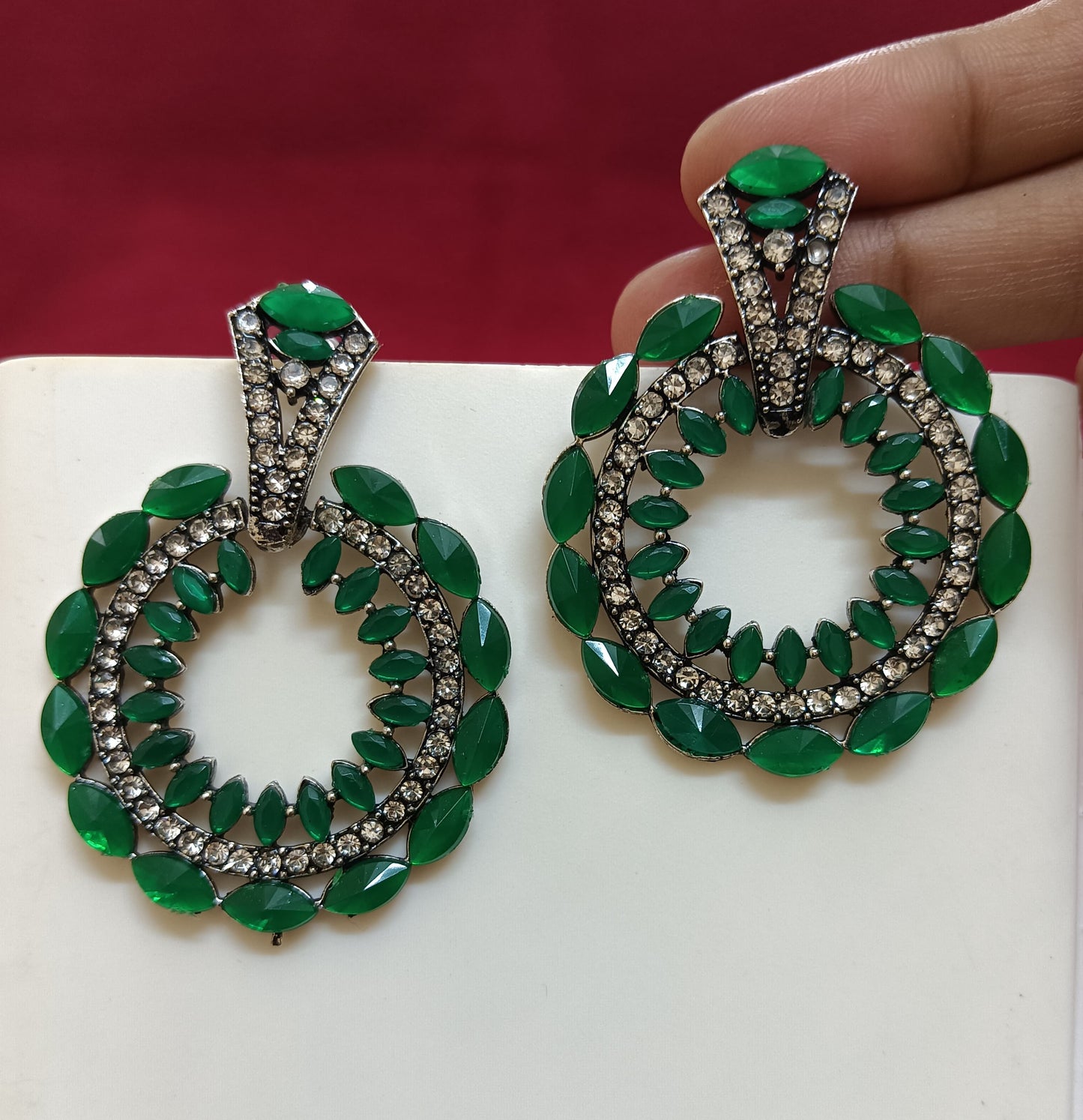 Beautiful American Diamond Green Color Stone Work Earrings For Women In Near Me