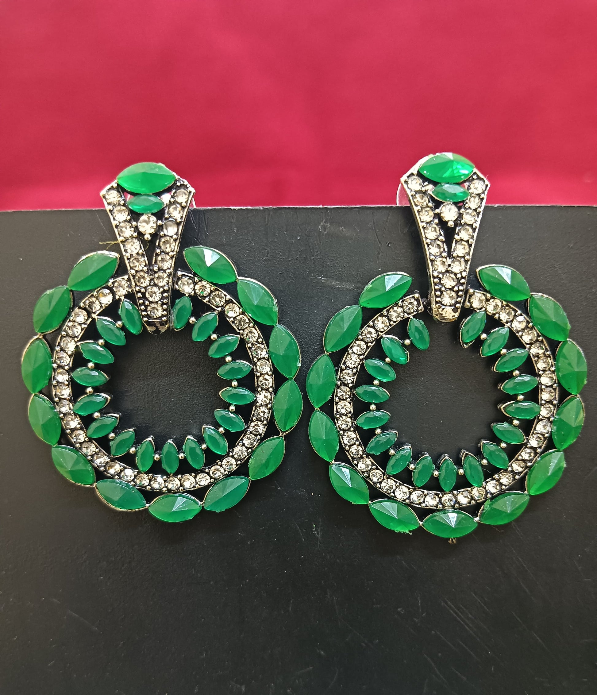 Beautiful American Diamond Green Color Stone Work Earrings In USA