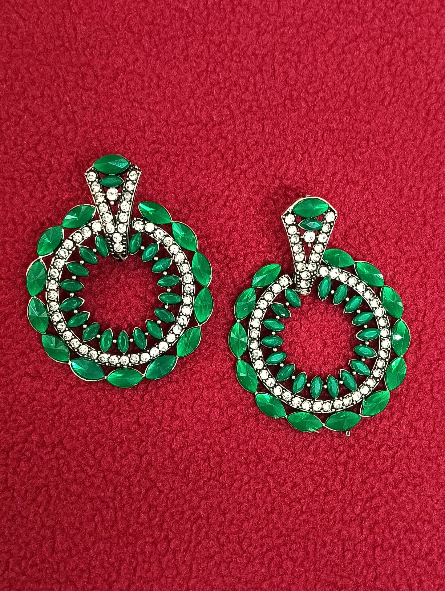 American Diamond Green Color Stone Work Earrings In Suncity