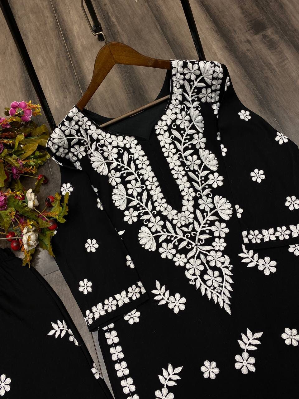 Elegant Black Color Rayon Sharara Suits With Embroidery Work Near Me