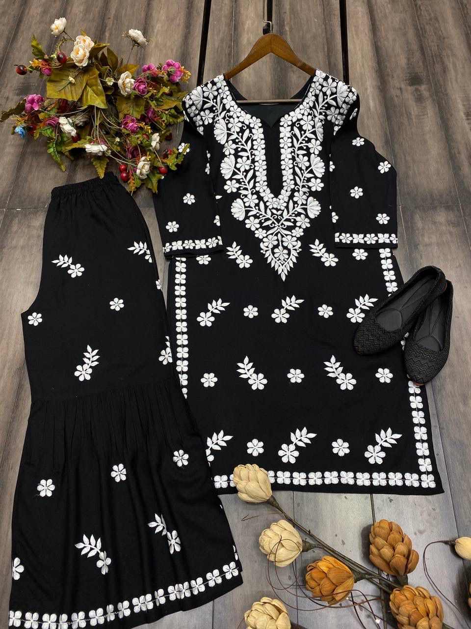 Lovely Black Color Rayon Sharara Suits In USA