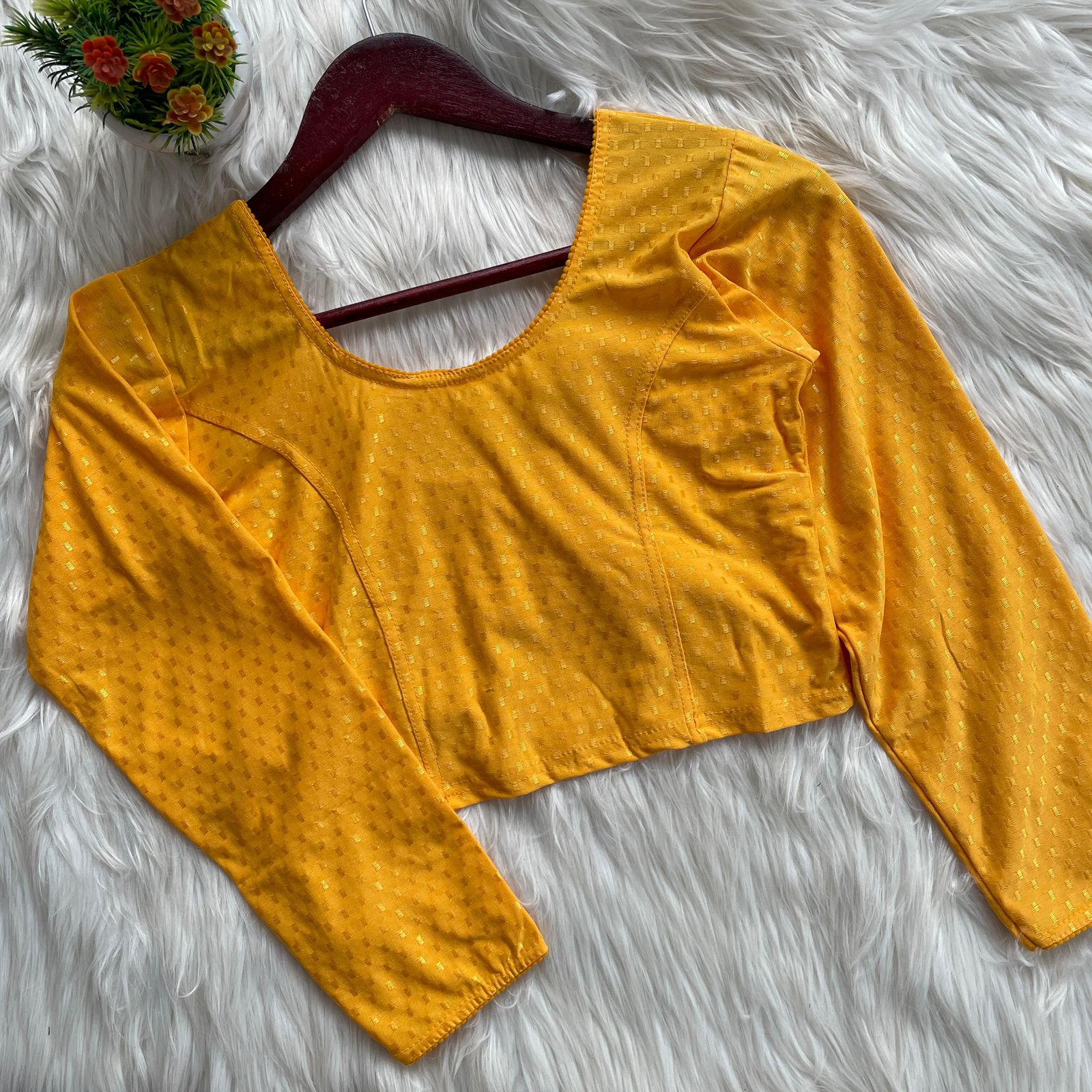 Beautiful Yellow Colored Cotton Round Neck Readymade Blouse For Women