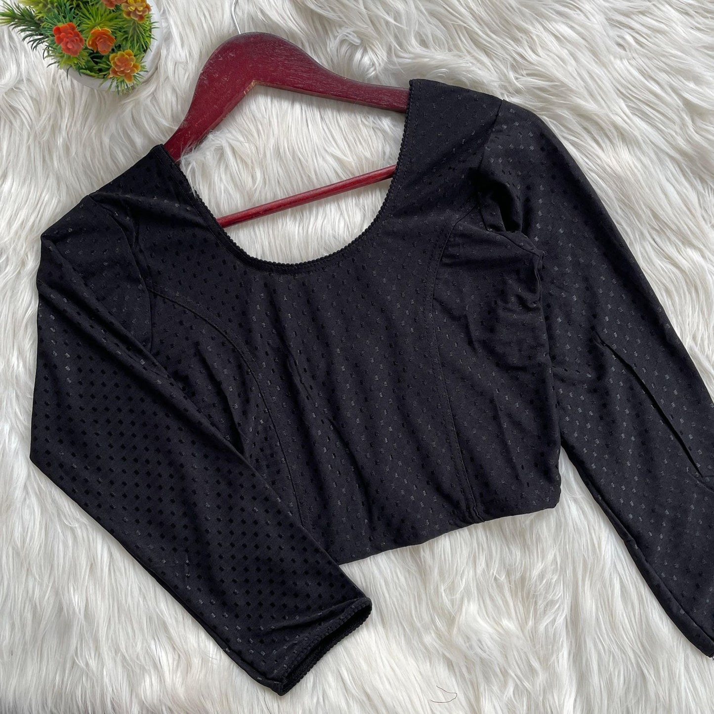 Elegant Black Colored Cotton Round Neck Readymade Blouse For Women