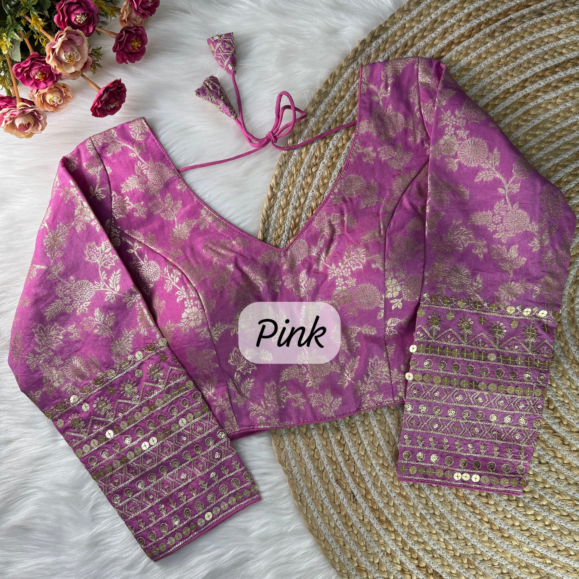 Elegant Pink Color Embroidery Work Readymade Blouse For Women