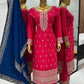 Fanciable Pink Color Chinon Silk With Embroidery And Sequins Work Palazzo Suits