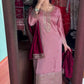 Elegant Light Pink Color Chinon Silk With Embroidery Work Palazzo Suits For Women