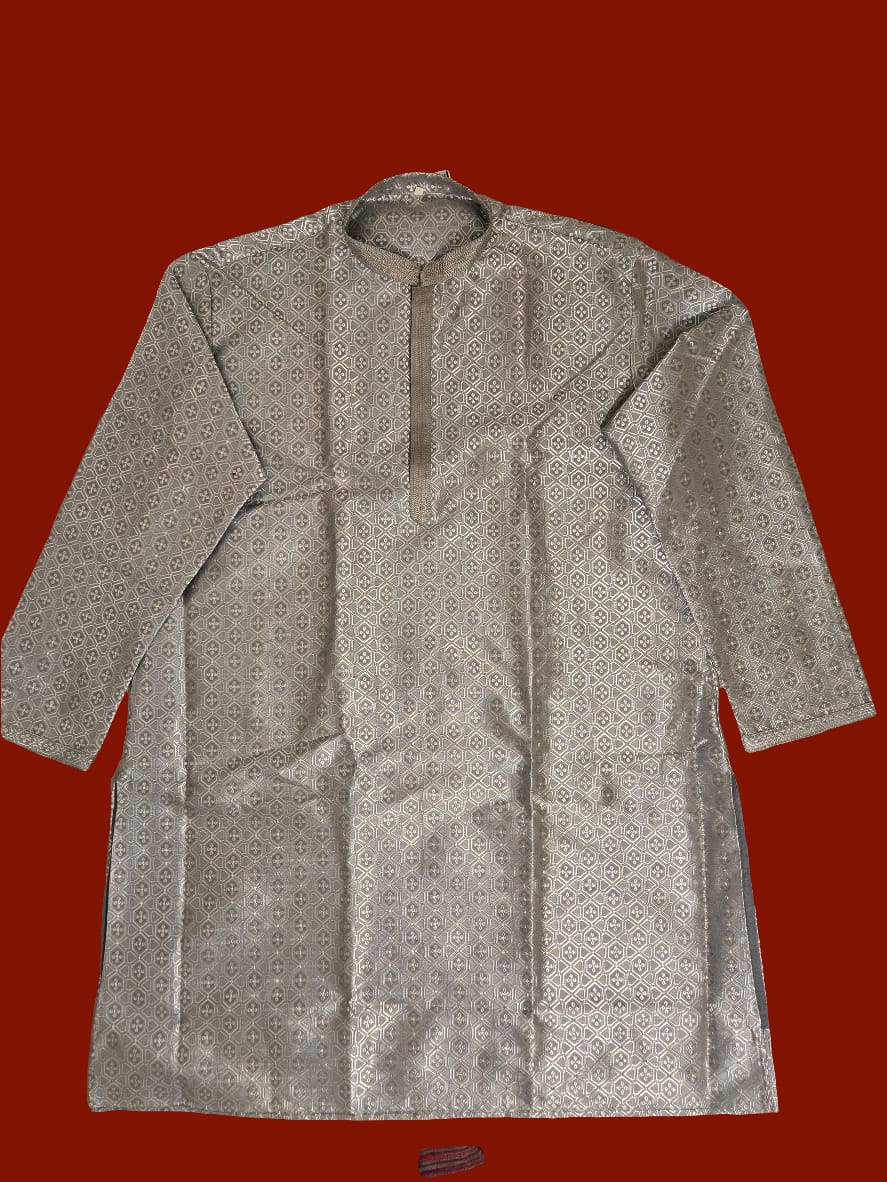 Appealing Light Gray Colored Banarasi Brocade Mens Kurta