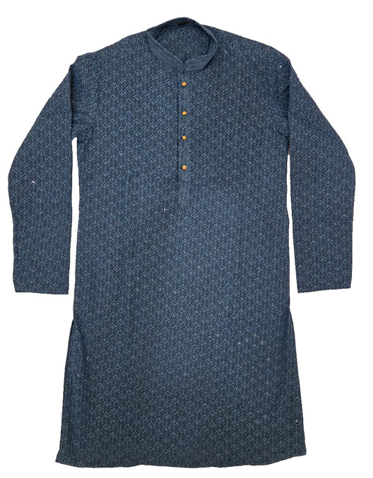 Appealing Sea Blue Color Jacquard Chikankari Kurti suit For Men