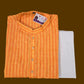 Appealing Orange And Yellow Color Slub Cotton Designer Men's Kurta With Pajama Pant